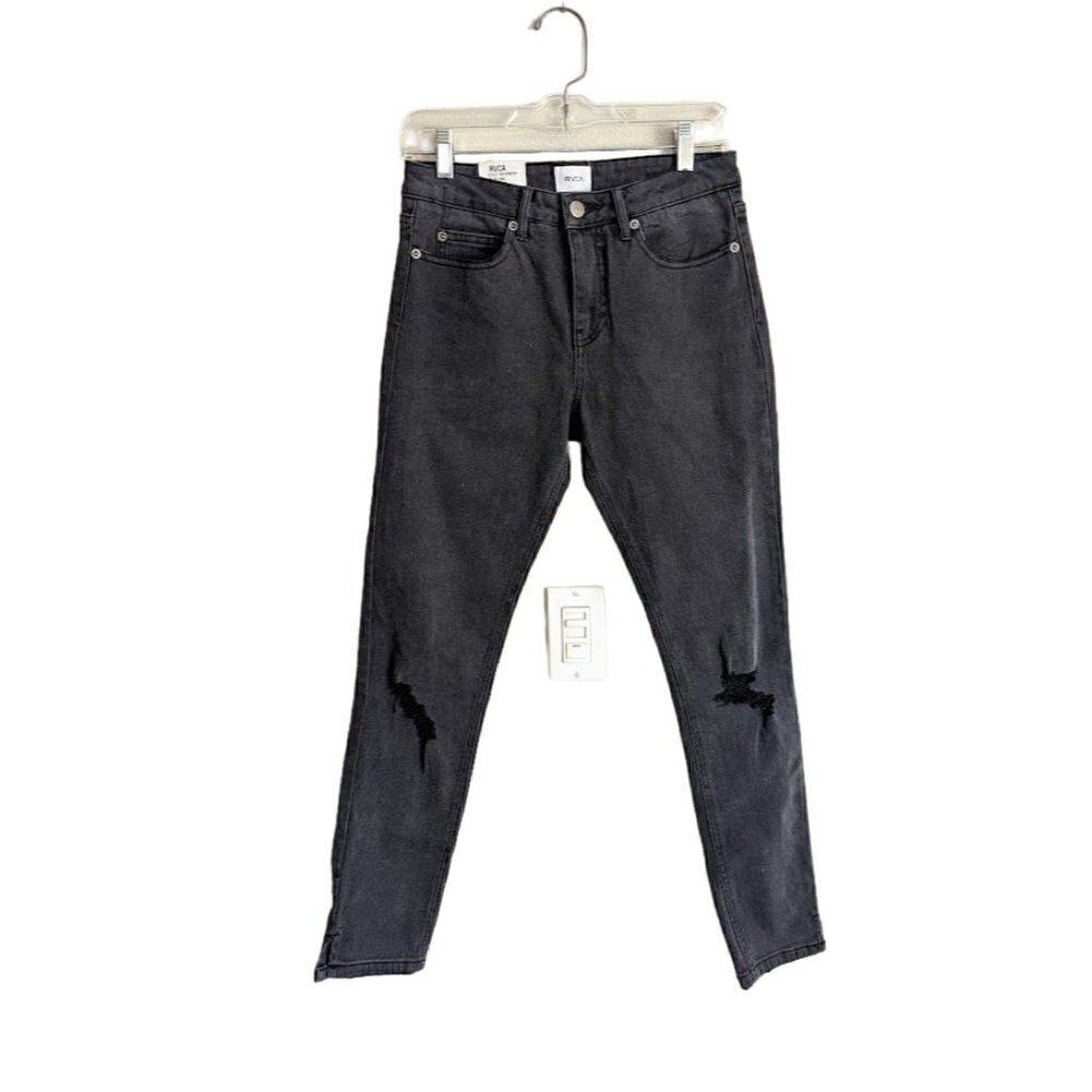 RVCA Dayley Distressed Black Denim Mid Skinny Jean Women's Size 26 NWT